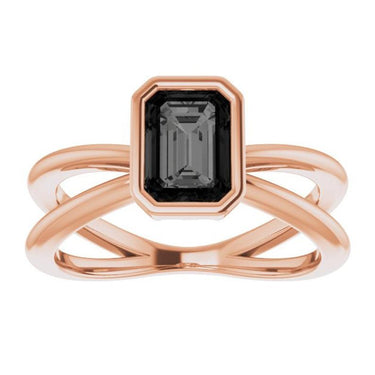 2.5 Carat Emerald Shaped Bezel Set Twisted Black Diamond Ring In White Gold