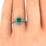 3.51 Carat Cushion Cut Halo Channel Setting Emerald Gemstone Ring