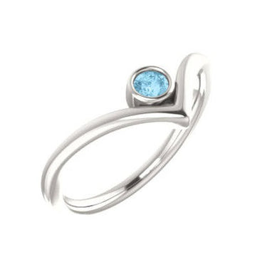 0.50 Carat Round Shape Curved Design Bezel Setting Aquamarine Birthstone Ring 