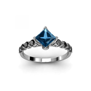 1.53 Carat Princess Cut Blue Topaz Ring In 14k White Gold