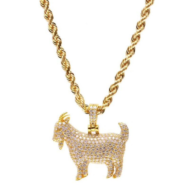 2 Carat Round Cut Pave Setting Goat Lab Diamond Pendant 18K Yellow Gold Natural Diamond