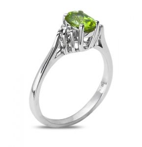 1.06 Carat Peridot & Diamond Engagement Ring In 14k White Gold