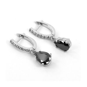 7.34 Ct Pear Cut Prong Set Black & White Diamond Earrings