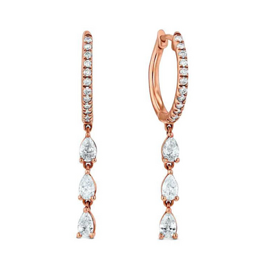 1 Carat Pear Shape Diamond Drop Earrings In 14k Rose Gold