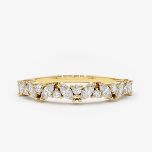 1 Carat Marquise And Round Prong Setting Diamond Ring With Accents In Yellow Gold 