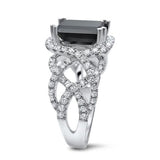 5.50 Carat Emerald Shape Prong Setting Twisted Black and White Diamond Ring