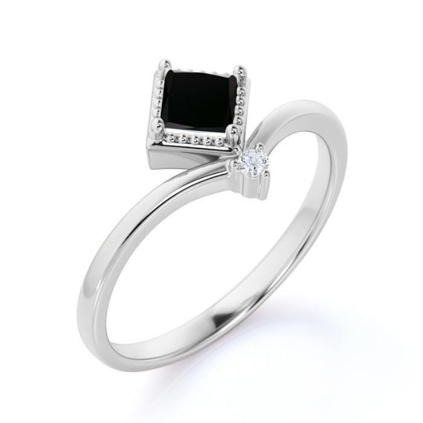 1.20 Ct Princess Cut Prong Settting Black And White Diamond Ring Solitaire Engagement Rings
