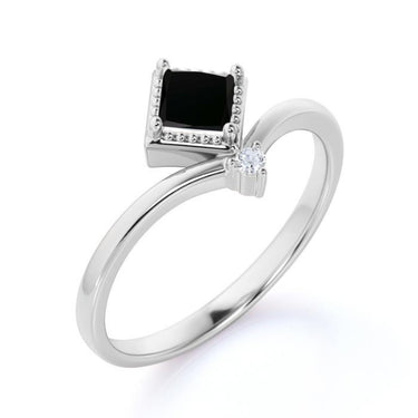 1.10 Carat Princess and Round Cut Prong Setting Black And White Diamond Ring