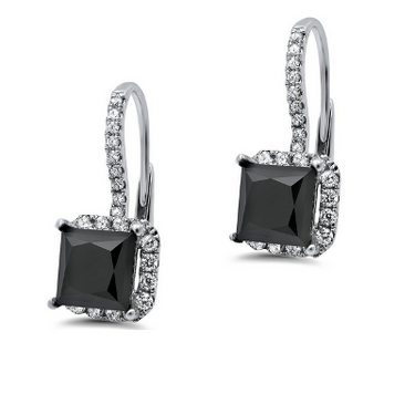 2.65 Carat Princess And Round Cut Halo Prong Setting Black And White Diamond Dangle Earring 