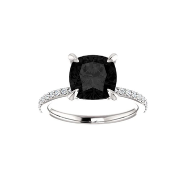 3 Carat Cushion Cut Prong Set Black And White Diamond Engagement Ring