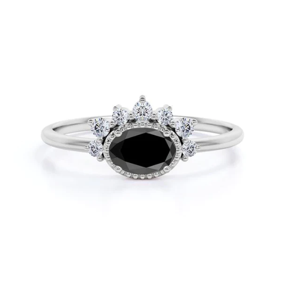 3 Ct oval Cut white and Black diamond engagement ring Black Diamond Engagement Ring