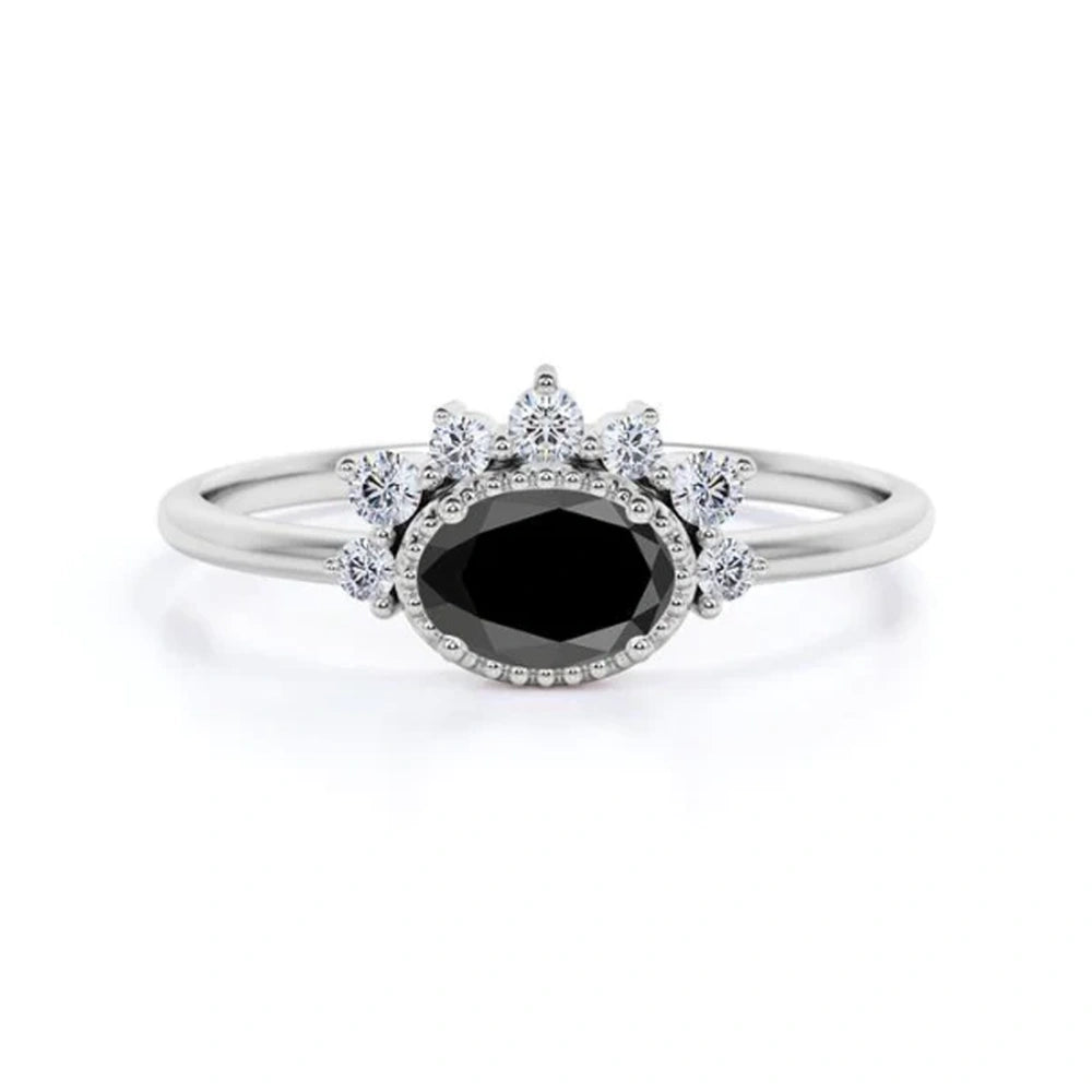 3 Ct Oval Cut white and Black diamond engagement ring Black Diamond Engagement Ring