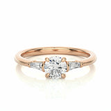 1 Ct Round & Baguette Cut Three Stone Diamond Ring In Rose Gold