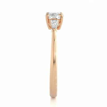 1 Ct Round & Baguette Cut Three Stone Diamond Ring In Rose Gold