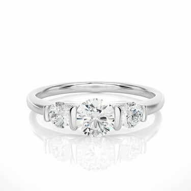 0.90 Ct Three Stone Round Bar Setting Diamond Engagement Ring In White Gold