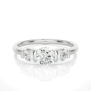 0.90Ct 3 Stone Round Moissanite Engagement Ring in White Gold