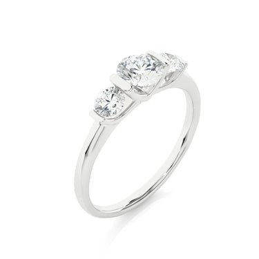 0.90 Ct Round Cut Bar Set 3 Stone Lab Diamond Engagement Ring In White Gold