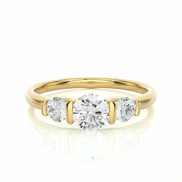 0.90Ct Three Stone Round Diamond Engagement Ring In Yellow Gold