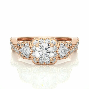 1.35ct Criss Cross 3 Stone Halo Engagement Ring In Rose Gold