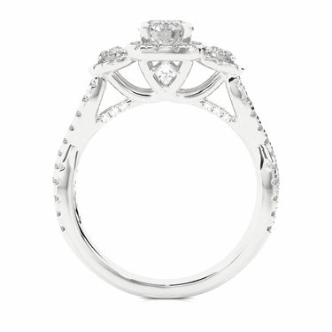 1.35 Ct Round Cut Criss Cross 3 Stone Halo Diamond Engagement Ring In White Gold