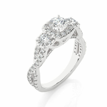 1.35 Ct Round Cut Criss Cross 3 Stone Halo Diamond Engagement Ring In White Gold