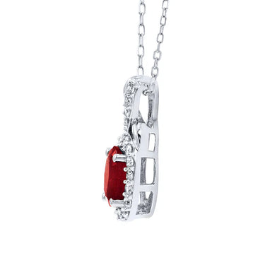 3.10 Carat Oval Ruby Gemstone Halo Pendant In White Gold