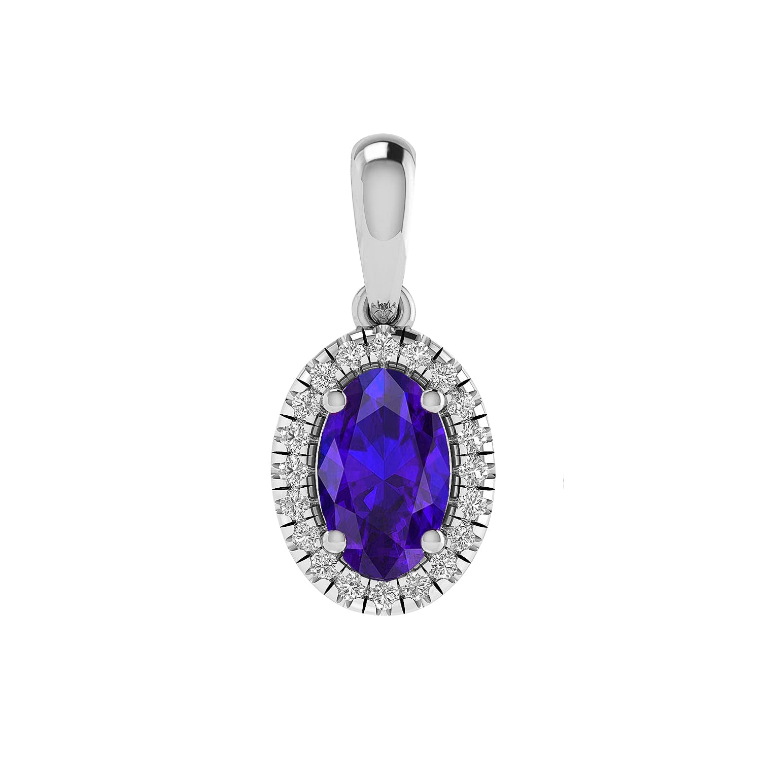 2.10 Carat Oval Sapphire Gemstone 4 Prong Setting Halo Pendant