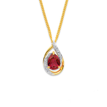 3.10 Carat Pear Ruby Gemstone Pendant in Yellow Gold