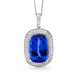 3.20 Carat Oval Tanzanite Gemstone Prong Setting Double Halo Pendant