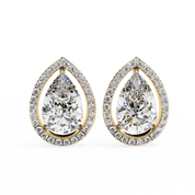 3.42 Carat Pear Diamond Halo Stud Earrings in Gold and Platinum Lab Diamond
