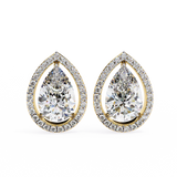 3.42 Carat Pear Diamond Halo Stud Earrings in Gold and Platinum