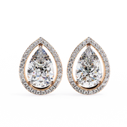 3.42 Carat Pear Diamond Halo Stud Earrings in Gold and Platinum Lab Diamond
