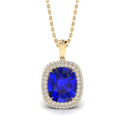 3.50 Carat Cushion Sapphire Gemstone 4 Prong Setting Double Halo Pendant