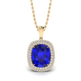 3.50 Carat Cushion Sapphire Gemstone Double Halo Pendant