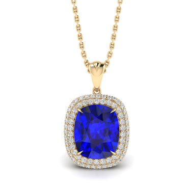 Pendentif double halo en tanzanite coussin de 3,50 carats avec serti de griffes