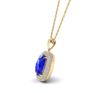 Pendentif double halo en tanzanite coussin de 3,50 carats avec serti de griffes