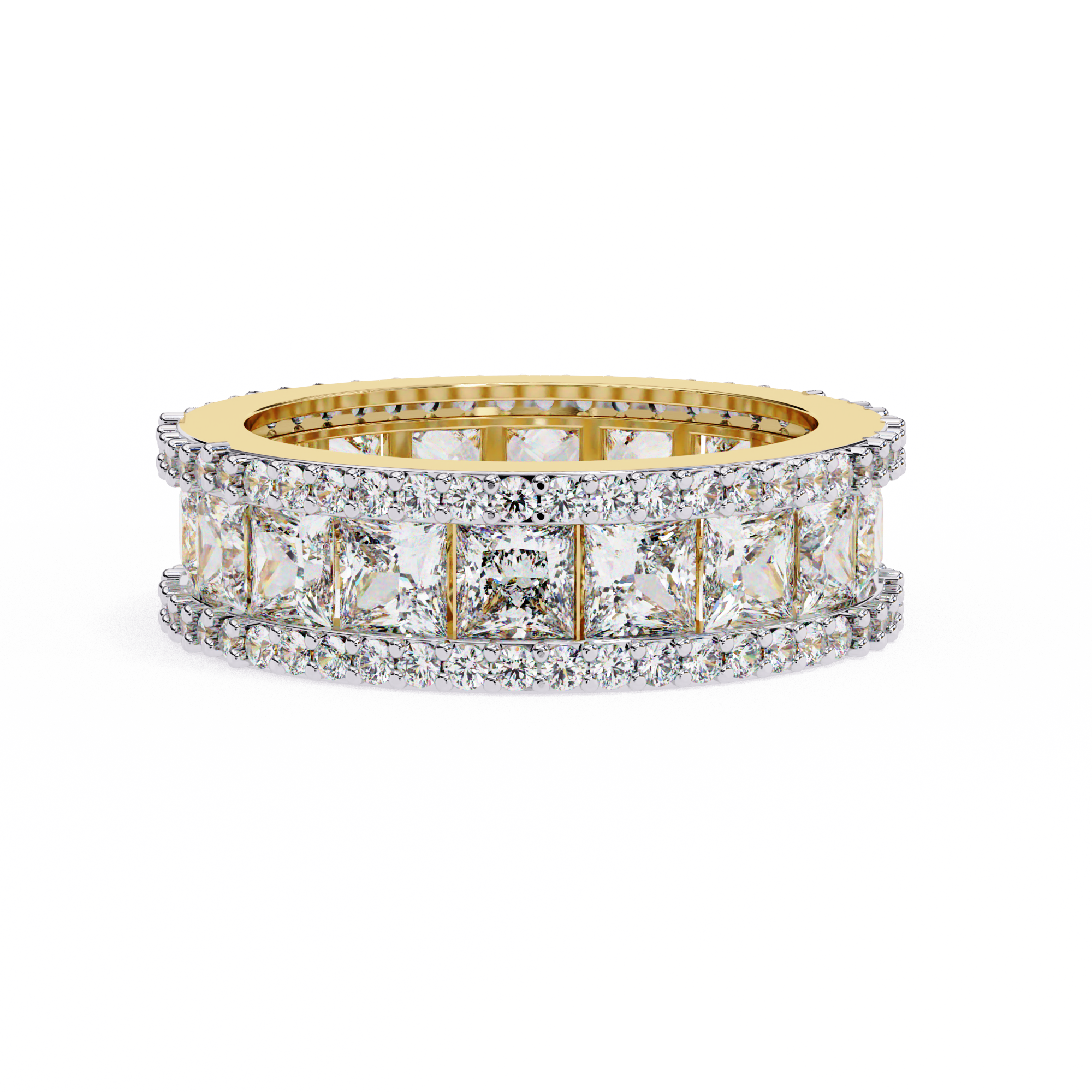 3.50 Carat Princess & Round Cut Diamond Wedding Band 18K Yellow Gold Natural Diamond Eternity Wedding Rings
