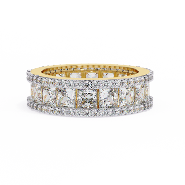 3.50 Carat Princess & Round Cut Diamond Wedding Band In Yellow Gold