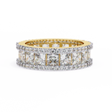 3.50 Carat Princess & Round Cut Diamond Wedding Band In Yellow Gold