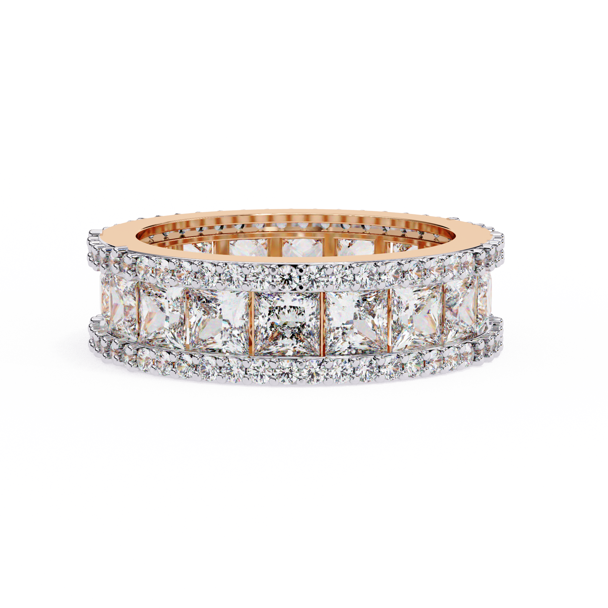 3.50 Carat Princess & Round Cut Diamond Wedding Band In White Gold 18K Rose Gold Natural Diamond Eternity Wedding Rings