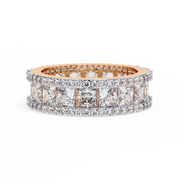 3.50 Carat Princess & Round Cut Diamond Wedding Band In Rose Gold