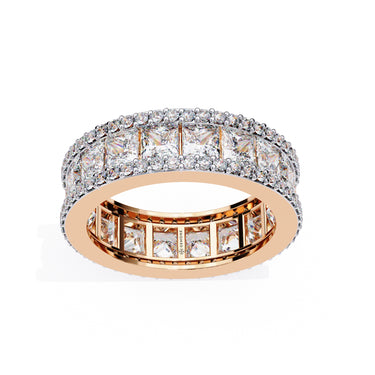 3.50 Carat Princess & Round Cut Diamond Wedding Band In Rose Gold