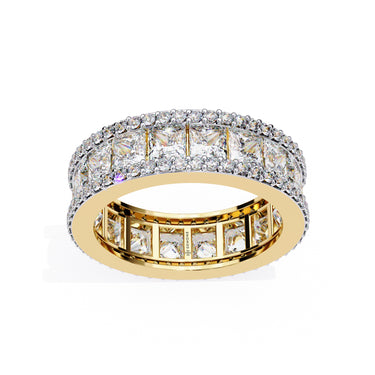 3.50 Carat Princess & Round Cut Diamond Wedding Band In Yellow Gold