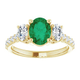 3.50 Ct Oval Emerald Gemstone & Diamond Three Stone Ring In Yellow Gold