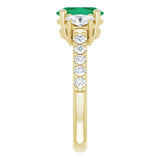 3.50 Ct Oval Emerald Gemstone & Diamond Three Stone Ring In Yellow Gold