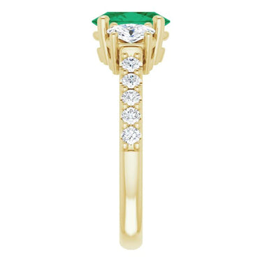 3.50 Ct Oval Emerald Gemstone & Diamond Three Stone Ring In Yellow Gold