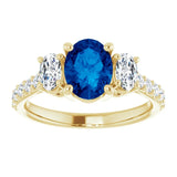 3.50 Carat Oval Cut Prong Setting Sapphire Gemstone & Diamond Ring