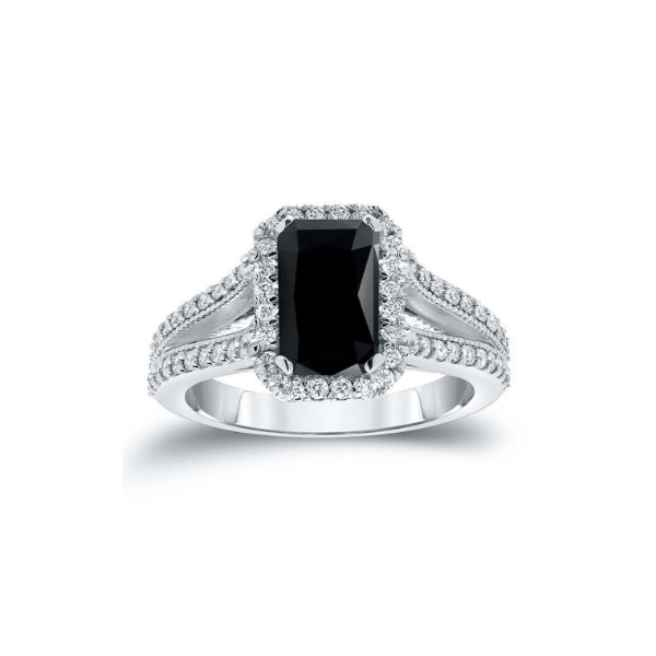3.62 Carat Radiant Shape Diamond Black Diamond Halo Ring Black Diamond Engagement Ring