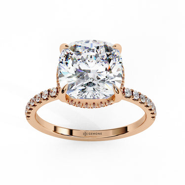 3.55 Carat Cushion Cut Hidden Halo Lab Diamond Engagement Ring In Rose Gold