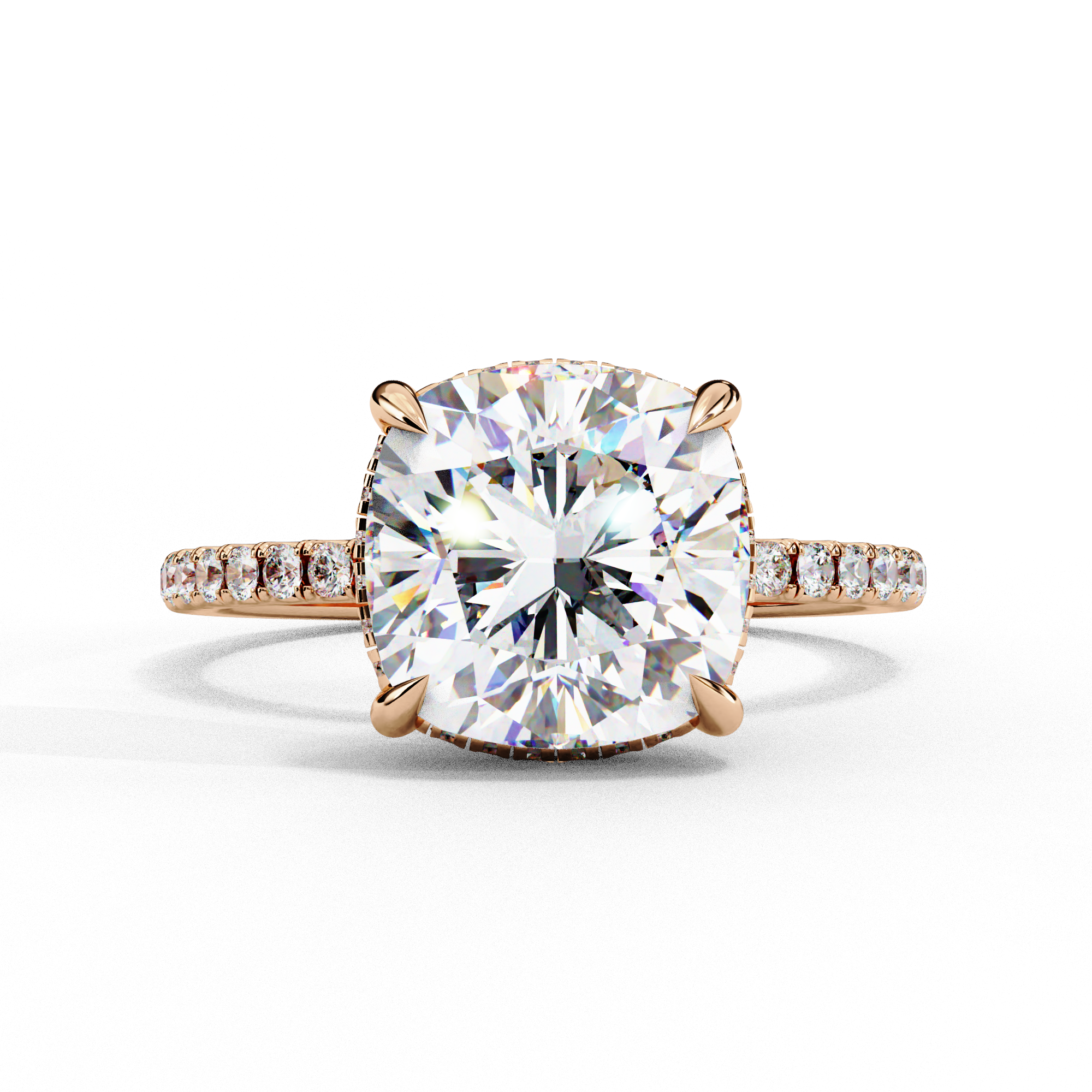 Cushion Cut Halo Lab Grown Diamond Ring 18K Rose Gold Lab Diamond Engagement Rings